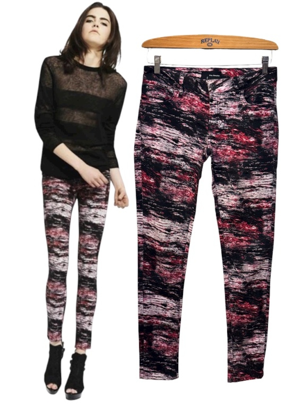 The Kooples Wood Print Skinny Slim Jeans Size 27